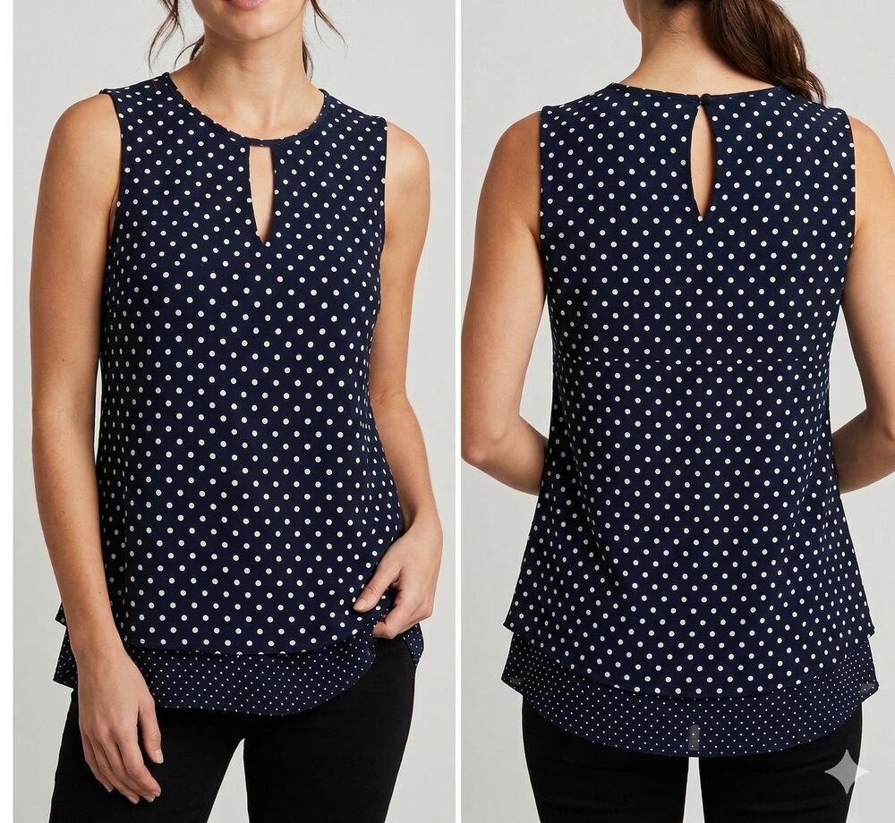 WHBM White House Black Market Black White Polka Dot Top Sleeveless XXS